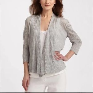 Eileen Fisher Light Gray Open-Front Crinkled Cardigan